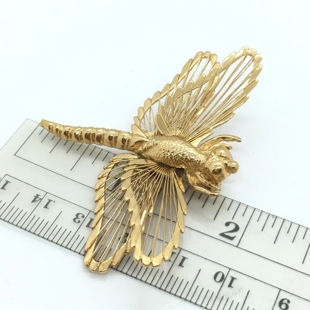 MONET Gold Tone Dragonfly Brooch Vintage